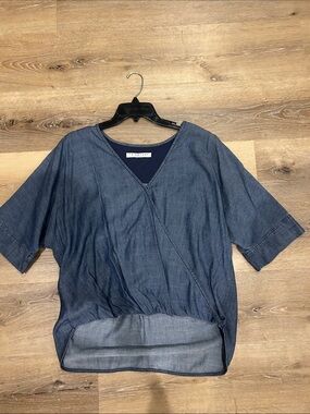 Trina Turk Indigo Wrap-Effect V-Neck Tunic